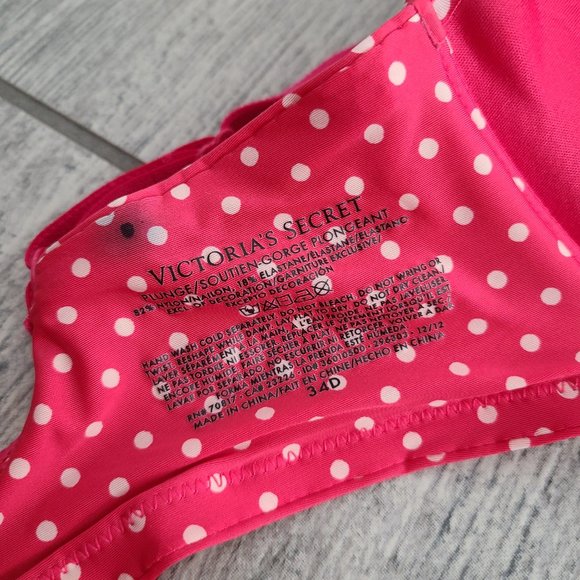 Victoria's Secret women's plunge bra pink with white polka dots size 34D - Picture 9 of 11